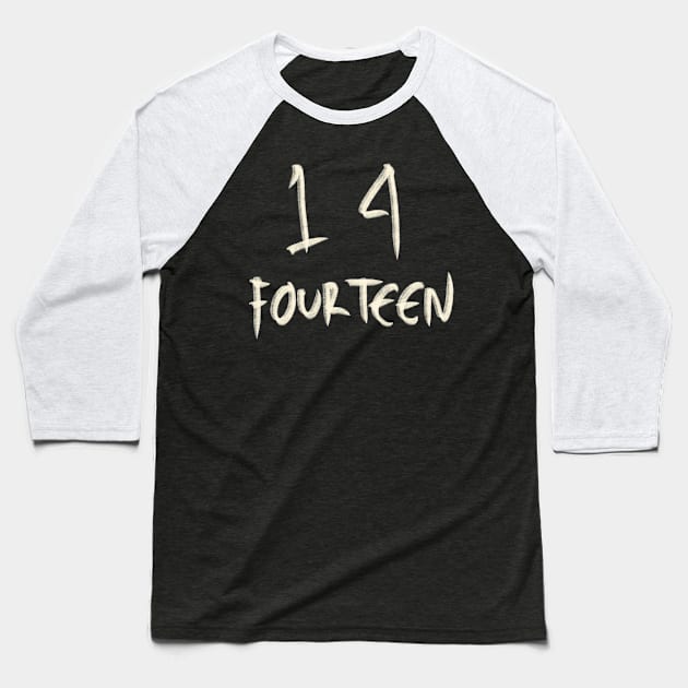 Hand Drawn Letter Number 14 Fourteen Baseball T-Shirt by Saestu Mbathi